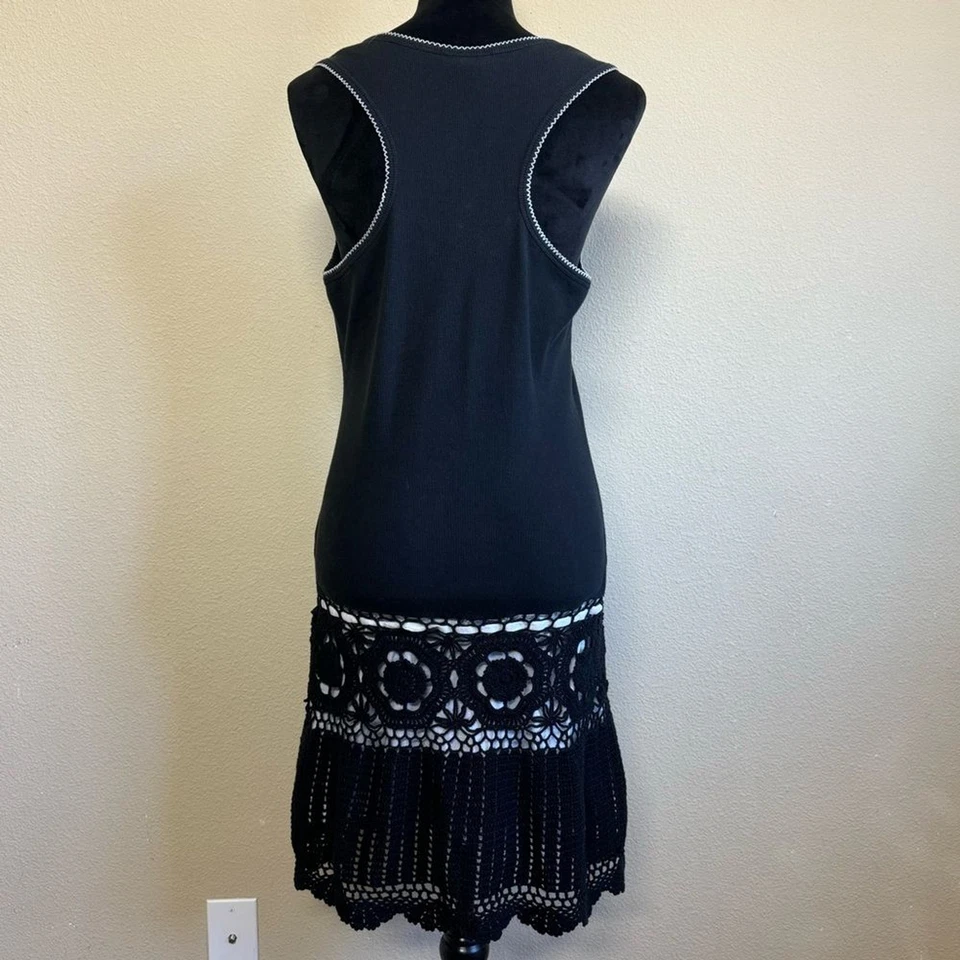 Moda International dress women large knit racerback tank crochet hem black - Image 2 of 4