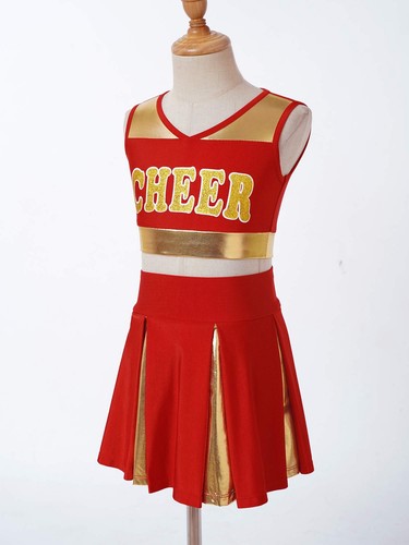 Girl's Outfits Halloween Cheerleading Practice Costume Color Block Tops Shiny - Picture 84 of 112