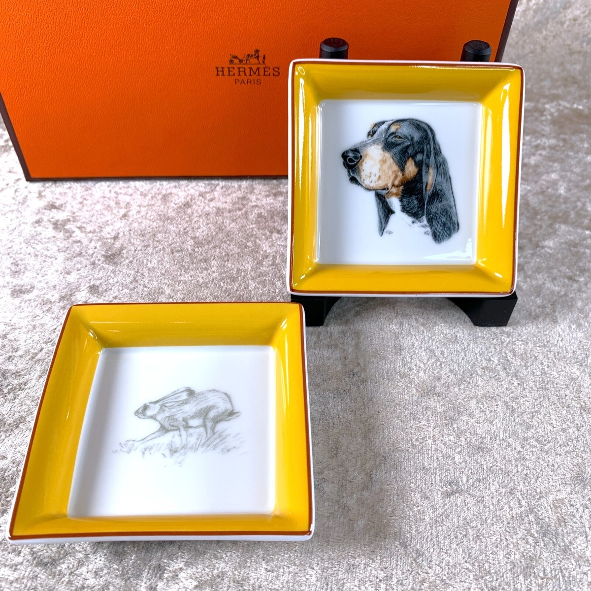 Hermes Mini Change Tray Rabbit & Dog Porcelain Ashtray Tray