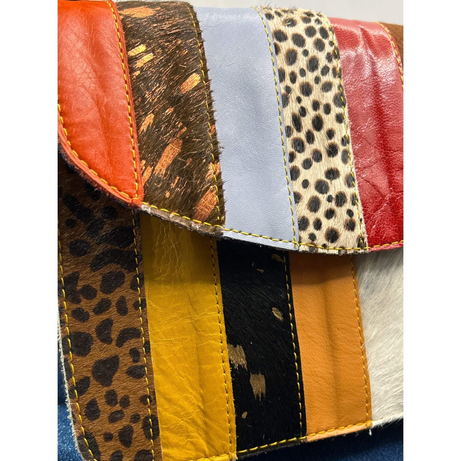 Patchwork Leather Crossbody Bag - Multicolor Stri… - image 9