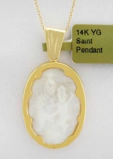 GENUINE ABALONE SAINT MEDAL PENDANT 14K GOLD - NEW WITH TAG