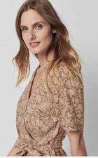 Faherty New Ashley Wrap Dress Small Floral Linen $168 Bronze Rivera Women's
