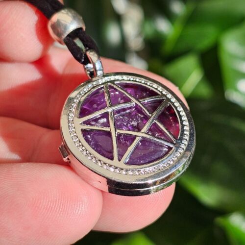 Pentacle Moon Locket Amethyst Pendant Necklace Gemstone Crystal Jewellery - Picture 10 of 10
