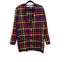 Vintage Chaus Women's Blazer Jacket Two-button Front Lightweight Size 14 Checked