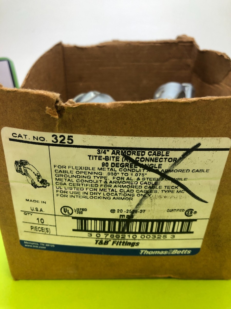 Lotto Da 10 Connettori Thomas &amp; Betts 325 3/4" Tite-Bite &ndash; Angolo 90 Gradi, Nuovi In Scatola (US Made)