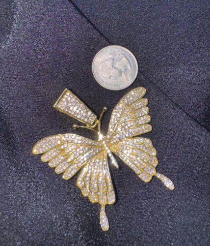 Mujeres Helado Bling Out Enchapado en Oro Mariposa Lujo Colgante, Cadena de Collar Miami - Imagen 9 de 18