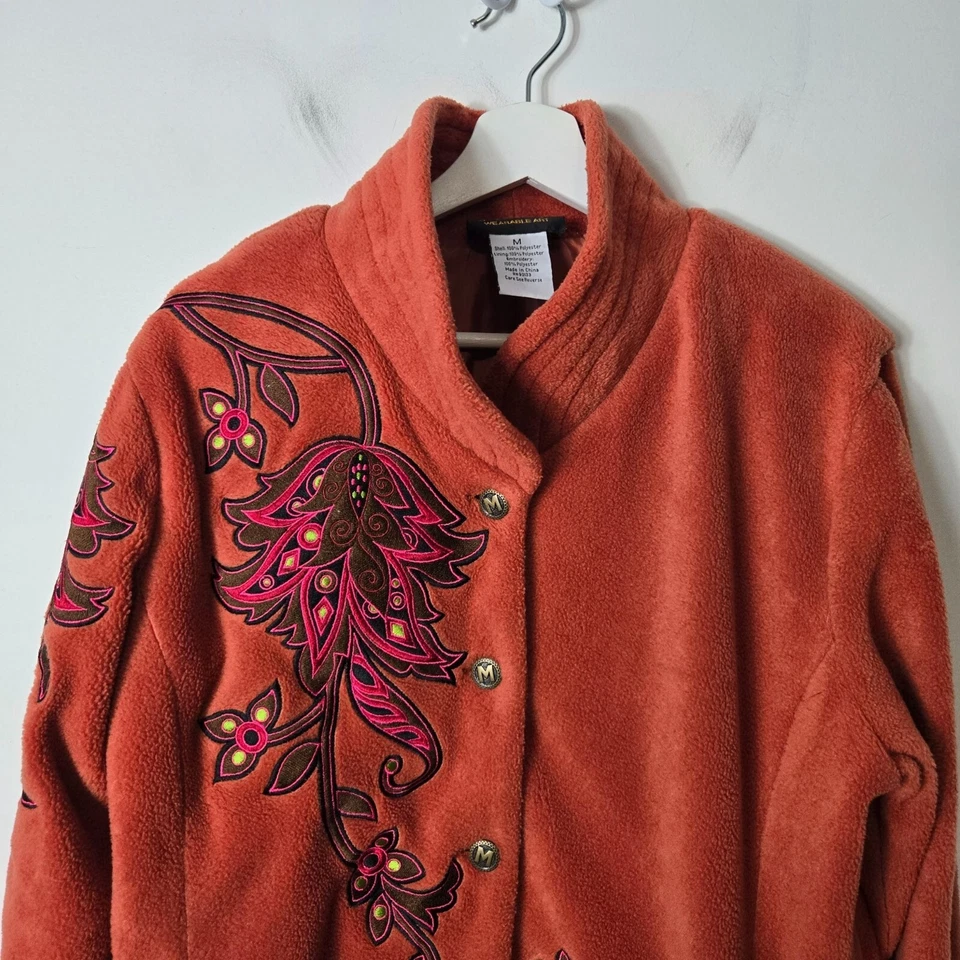 Bob Mackie Wearable Art Size M Burndt Orange Fleece Embroidered Jacket - Image 2 of 4