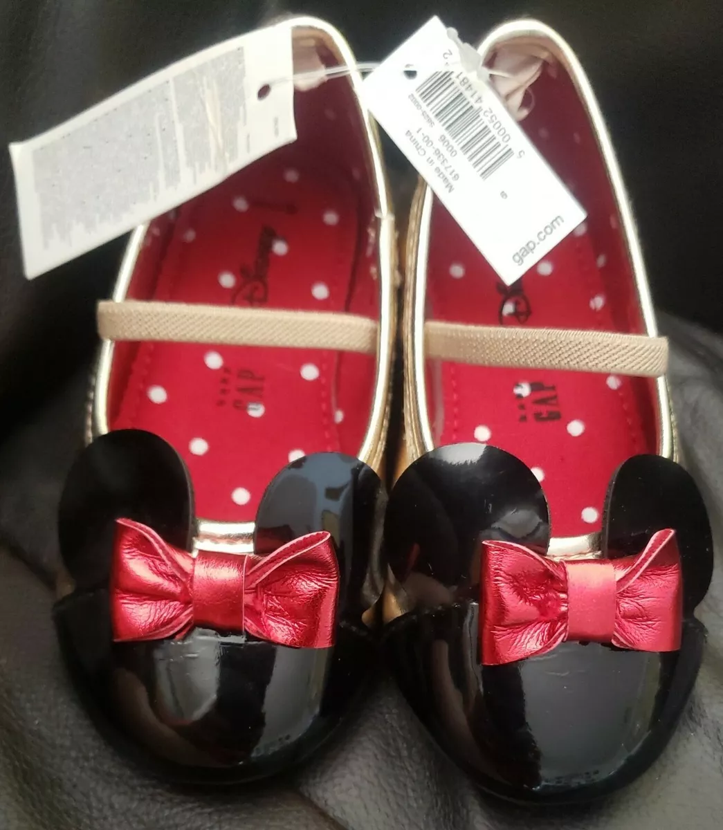Gap Baby Girl Toddler Minnie Mouse Ballet Flats Shoes Gold Blk Red US 6 EU 23