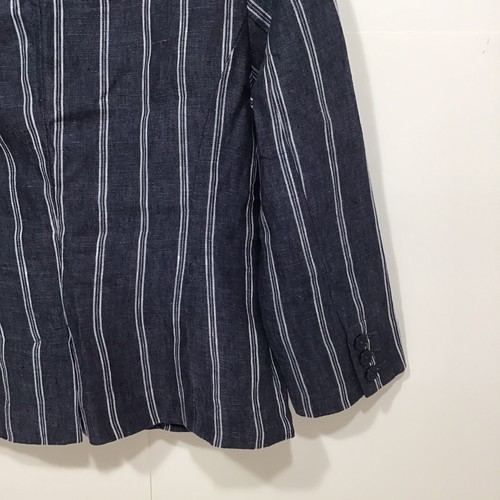 CAbi Womens Navy & White Striped 100% Linen Nautical Button Blazer Jacket Size 0 - Picture 4 of 13
