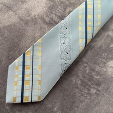 Vtg Tie Mens Blue Gold Wide 60s 70s Americana Stripe Geo Disco Hippie Mod Ugly