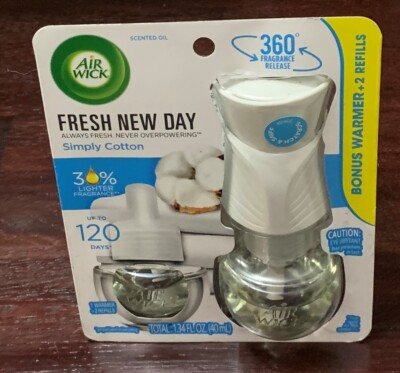 Brand New AirWick Simply Cotton PlugIns Scented Oil, 1.34oz 2 Refills + 1 Warmer