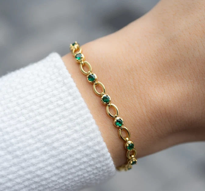 Emerald Bracelet For Women 3.5 CT Certified Gemstone with 14k Gold Plated - Image 4 of 4