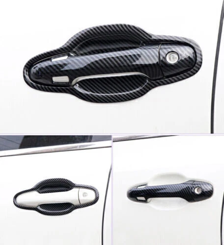Cubierta de tazón de manija de puerta inteligente lateral de fibra de carbono para Toyota Highlander 2014-2021 Foto 3 de 4