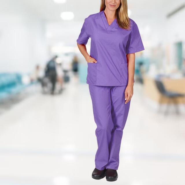 Scrubs Suit Set for Women V Neck Stretch Scrub Top and Pants Purple M Scrubs Suit Set for Women V Neck Stretch Scrub Top and Pants Purple M