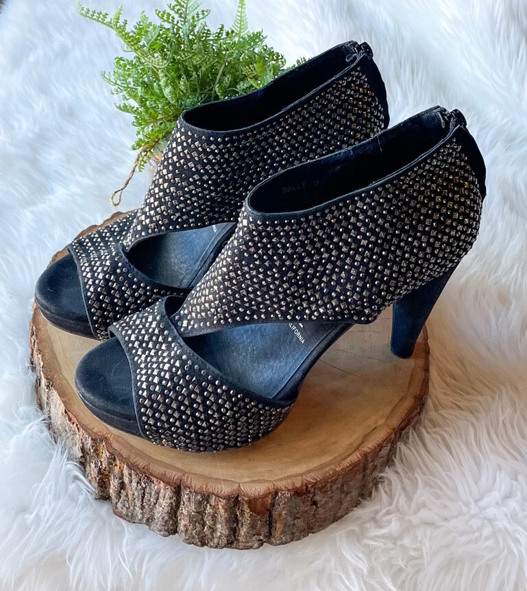 Jeffrey Campbell Black Suede Ibiza Rally Silver Studded High Heels
