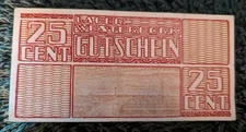 KZ, Westerbork Transit Camp Voucher, 25 cent note, Uncirculated, Very Rare, AA 