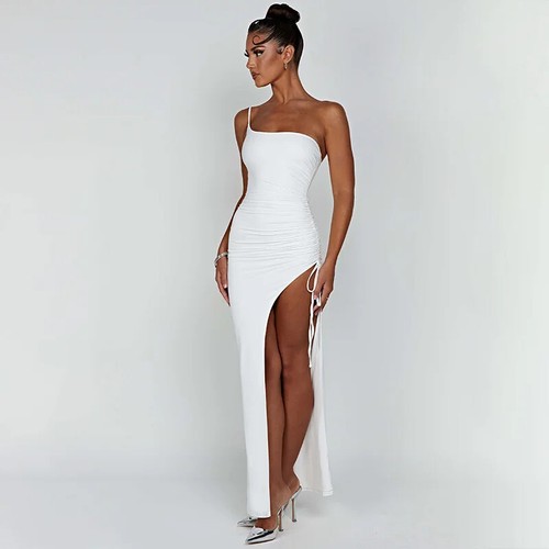 Single Shoulder Strap mit Overknee Schlitz Damen Kleid mit offenem Rücken - Bild 8 von 13
