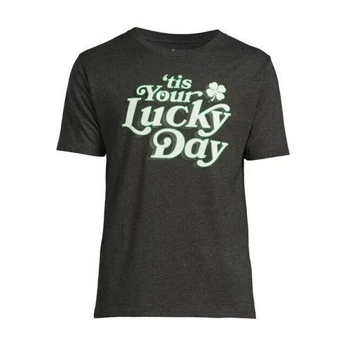 St. Patrick’s Day Men’s Graphic T-Shirt " 'tis Your Lucky Day" Gray L(42/44)XGY - Picture 2 of 2
