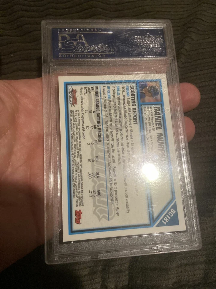 Tarjeta de novato Daniel Murphy 2007 Bowman cromada RC PSA 10 estuche defectuoso Foto 2 de 3