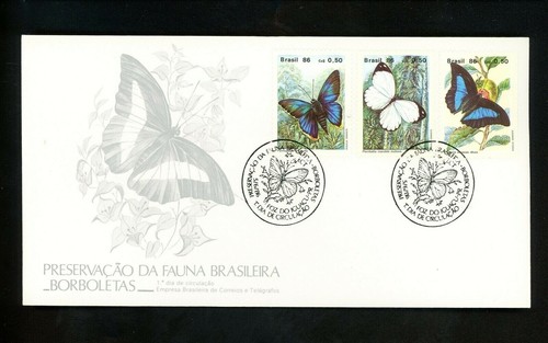 Postal History Brazil FDC #2048-2050 Butterflies insects wildlife 1986