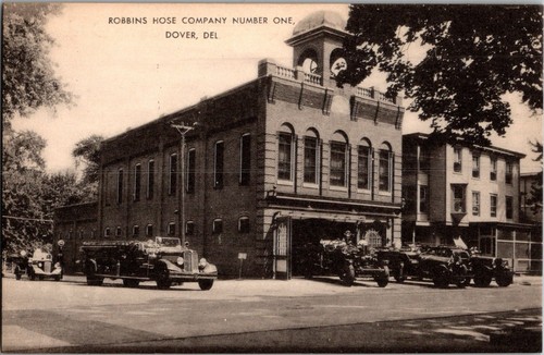 ROBBINS HOSE COMPANY NUMBER ONE DOVER, DELAWARE Fire Trucks Vintage Postcard KF1