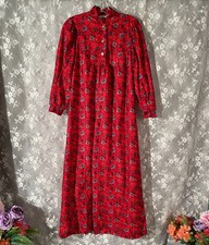 Vintage 70s Floral Nightgown Size Small 1970s Retro Red Granny Cozy Warm Prairie