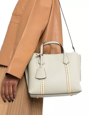 Tory Burch Perry Small Pick-Stitch Triple Compartment Tote Bag in Pine Frost
