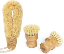 Bamboo Dish Scrub Brushes, ZP Natural 3Pack Kitchen Wooden Cleaning Scrubbers