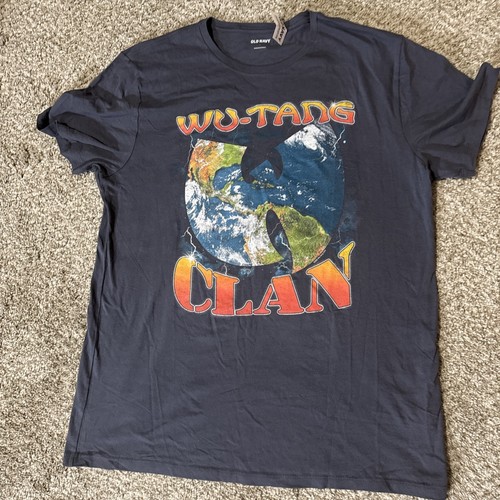Wu-Tang Clan T Shirt Earth Logo Mens Rap Hip Hop Faded Blue Size Large