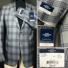Hart Schaffner Marx New York Fit Soft Gray Plaid Blazer Sport Coat 42L NWT 495