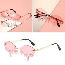 New Rimless Sunglasses Women Unique Tears Shape Shades Sun Glasses Eyewear-USA
