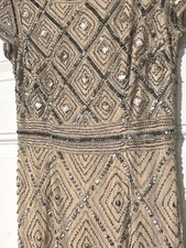 Adrianna Papell 2 Nude Mesh Sparkly Beaded Formal Evening Gown Maxi Dress