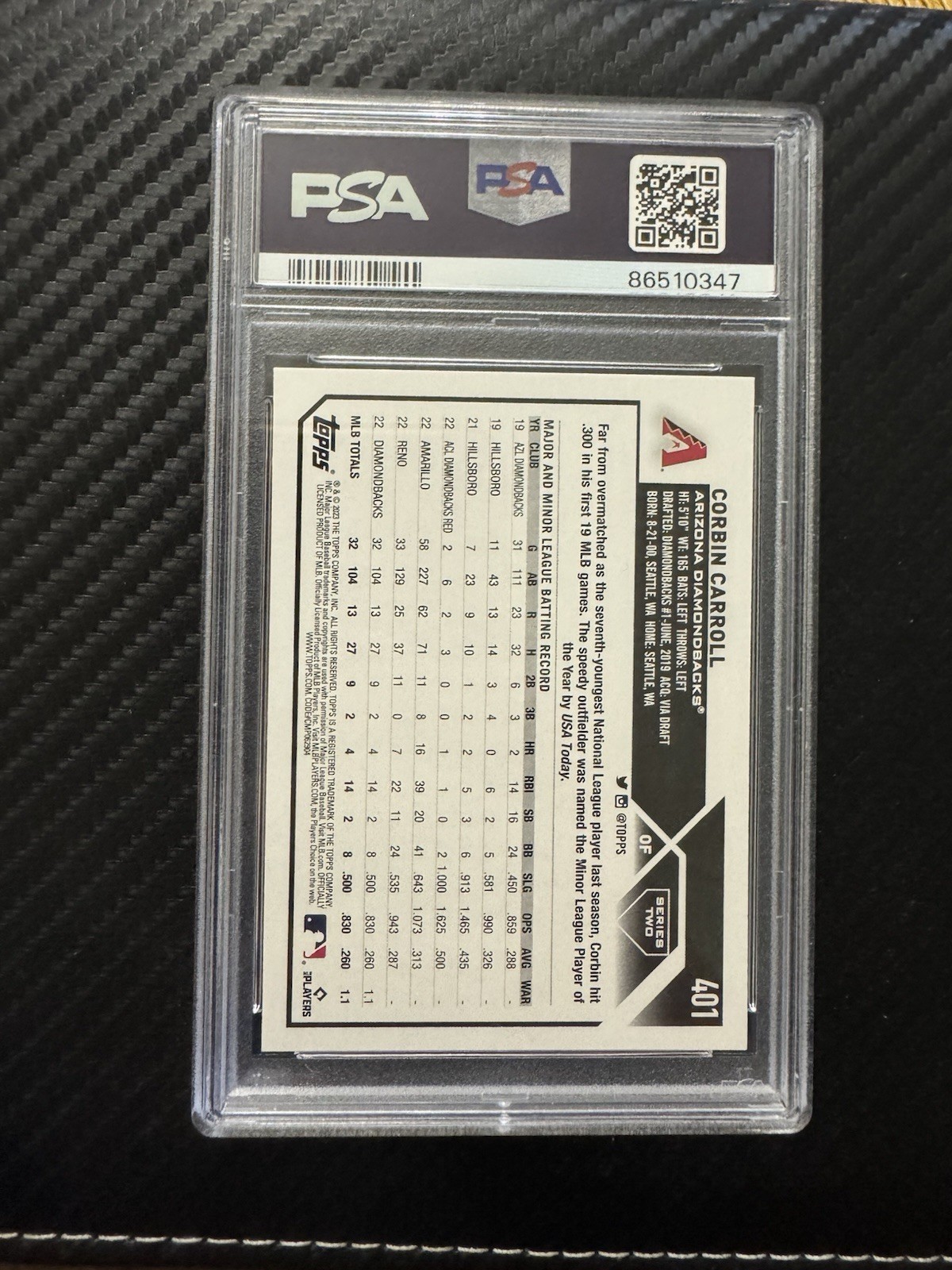 Topps Corbin Carroll D-backs 2023 Series 2 #401 RC Base PSA 9 view 2