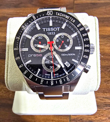 Tissot PRS 516 Quartz Chronograph Date Black Dial SS Bracelet 42mm 100m