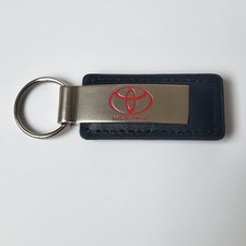 Vtg Toyota Car Dealership Keychain Black Leather Rectangle Red Logo Oakbrook IL
