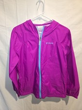 Columbia Girls XL Purple Hooded Rain Jacket Nylon Windbreaker Lightweight