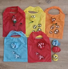 2 Foldup Reusable Pocket Size Travel Shopping Tote Bags Assorted Secret Santa