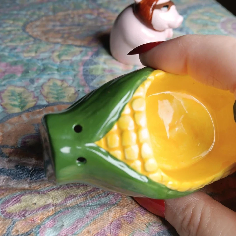 Coctelera de sal/pimienta para coche de mazorca de maíz arte de arcilla 3 3/4" Tx 4 1/2" x2 Foto 4 de 4