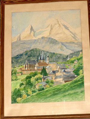 Watzmann-Berchtesgaden-Aquarell-Walter Fürst-Fürth-1945-signiert- 46 x 62 cm-