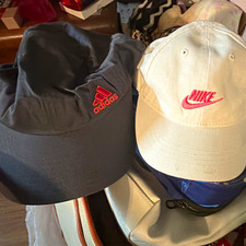 Nike White Solid Baseball Cap Hat w/ Red Swoo...