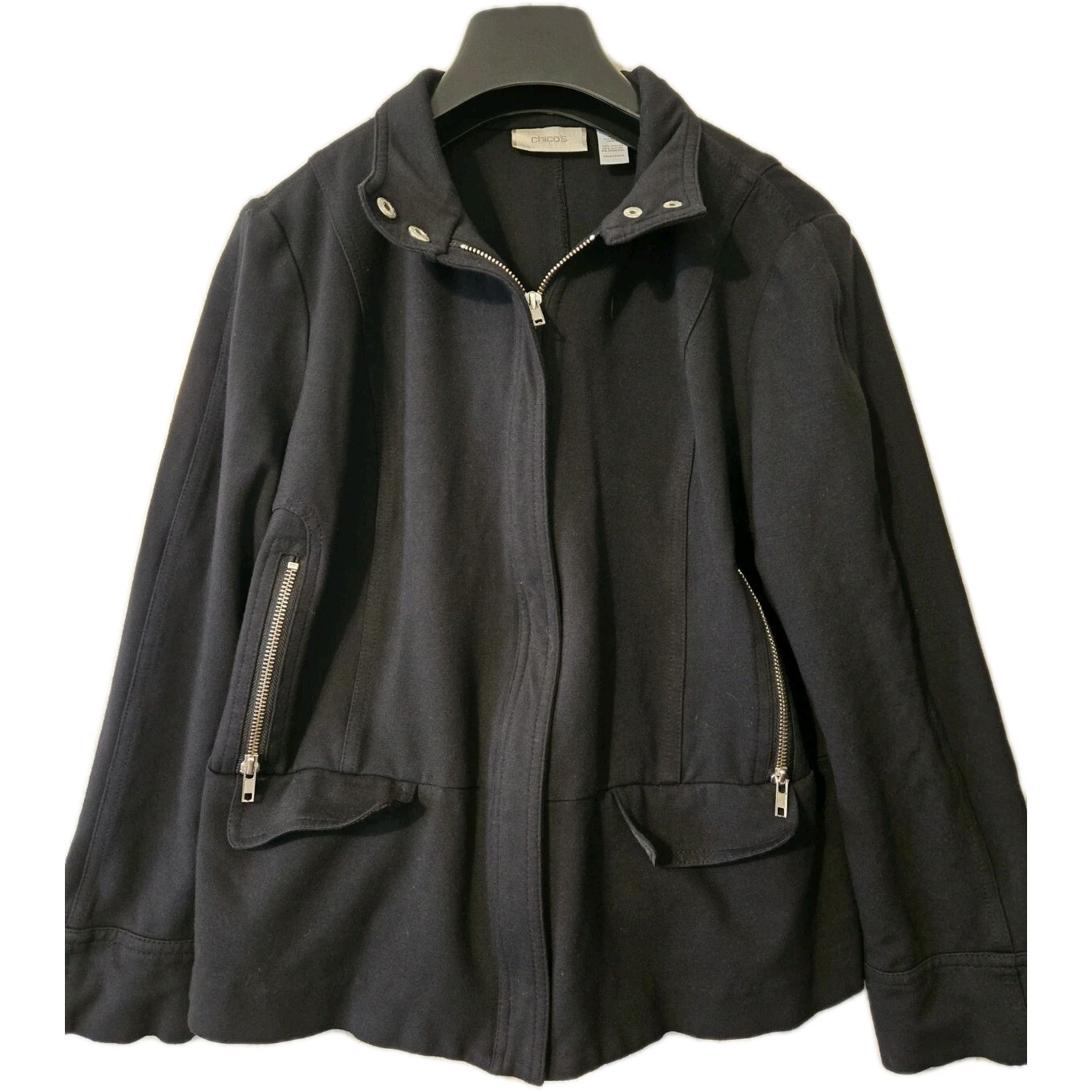 Chicos Sz 2 (LARGE) Black Basic Classic Jacket Zi… - image 1