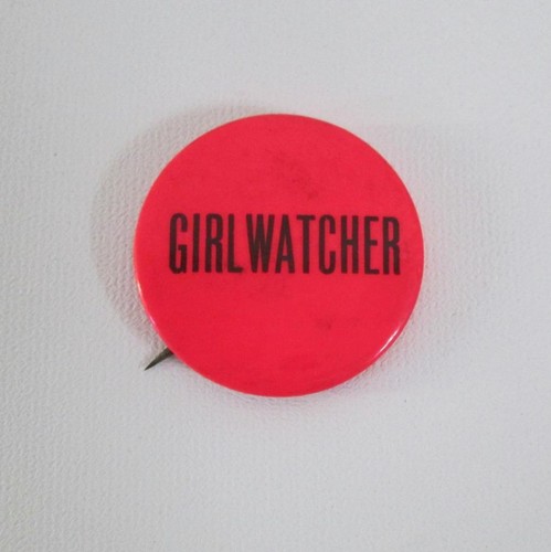 Girlwatcher Button Pin Fluorescent Pink Vintage Hippie Pinback 1966