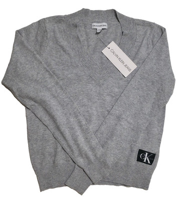 Calvin Klein Jeans Damen Pullover Grau V-Ausschnitt Größe S