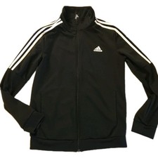 Adidas Track Jacket Womens Med Black White Stripes Logp Athletic Gym Casual