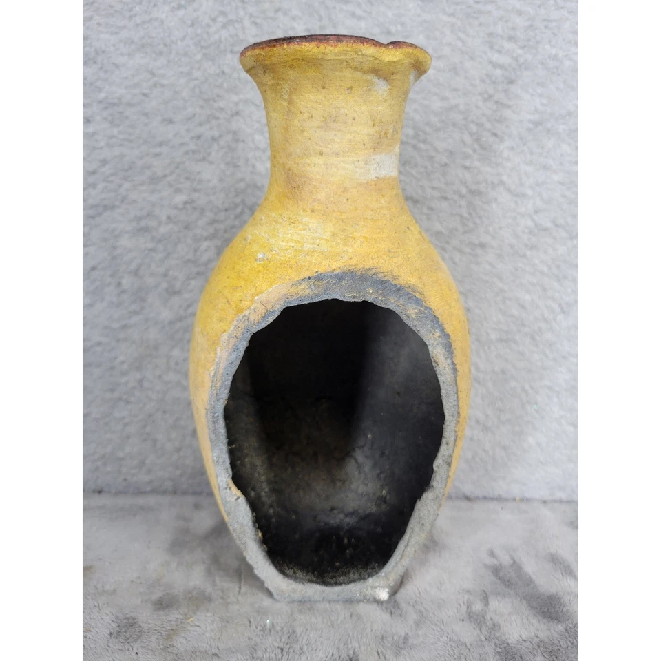 Jarrón de cerámica amarillo vintage decorativo rústico estilo granja maceta Foto 2 de 4