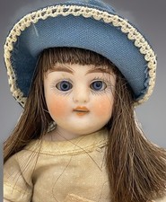 Antique 6” German All-Bisque Mignonette Doll Molded Shoes Blue Garters