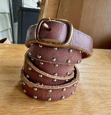 Gap Leather Skinny Belt Thin Brown Metal Studded Women's 32”
