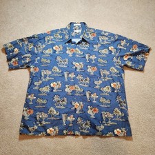 Pierre Cardin Mens XL Navy Blue Tropical Palm Tree Cotton Hawaiian Shirt XL