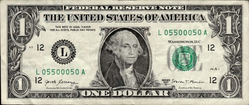 2017A $1 Federal Reserve Note Binary 5-of-a-Kind (0) Triple (5) Fancy Serial !
