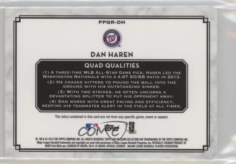 2014 Topps Museum Collection Gold /25 Dan Haren #PPQR-DH - Image 2 of 2